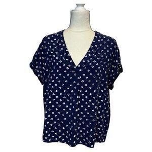 Gap Navy Blue and White Patterned Blouse Size Large